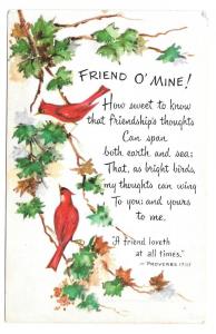 Friendship Poem Postcard Friend O Mine Birds Cardinals 