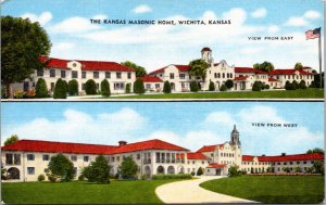 Linen Postcard The Kansas Masonic Home in Wichita, Kansas