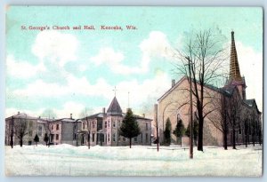 c1910's St. George's Church & Hall Winter Snow Kenosha Wisconsin Posted Postcard