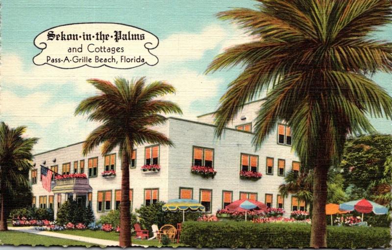 Florida Pass-A-Grille Beach Sekon-in-the-Palms Hotel and Cottages 1950 Curteich