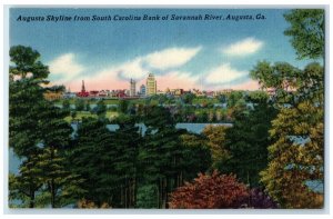 1957 Augusta Skyline South Caroline Bank Of Savannah River Augusta GA Postcard