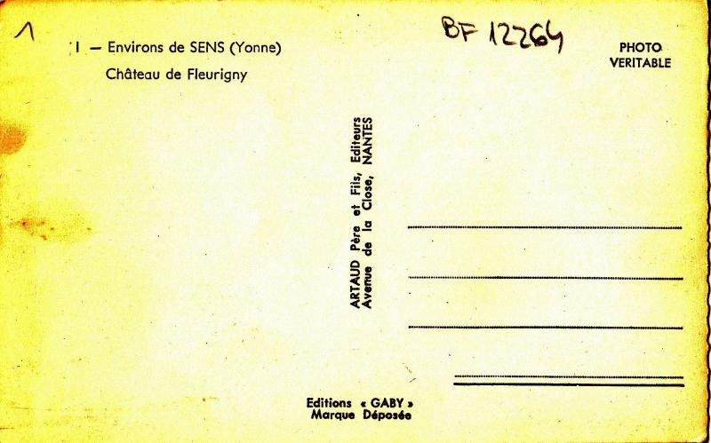BF12264  environs de sens chateau de fleurigny france front/back image