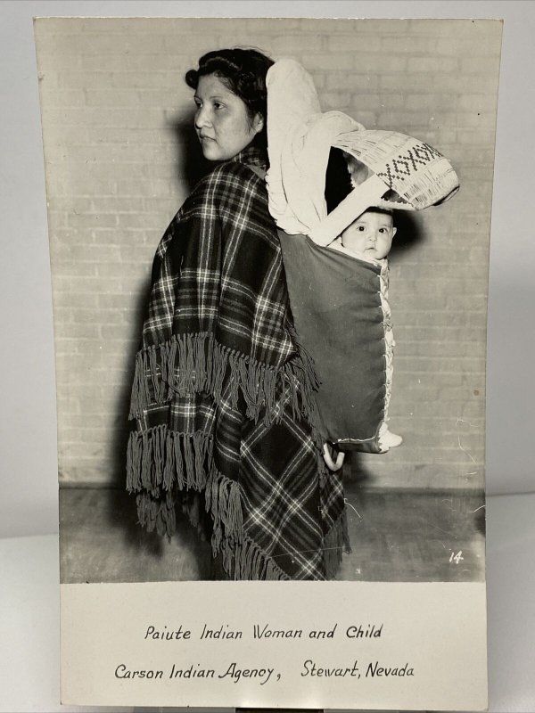 40s Paiute Indian Woman & Child Carson Indian Agency Stewart NV RPPC Postcard