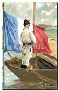 Postcard Old Army Corps Flag Genie