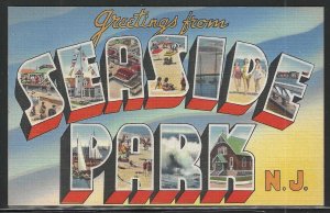 Large Letter: Greetings From Seaside Park, N.J., Early Linen Postcard, Unused