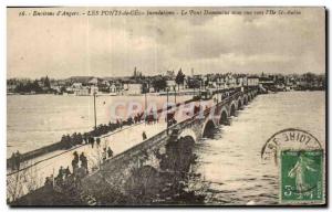 Postcard Old Surroundings of Angers Ponts This Floods The Dummacus Bridge wit...