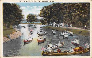 Boating Canoes Grand Canal Belle Isle Detroit Michigan 1920s postcard