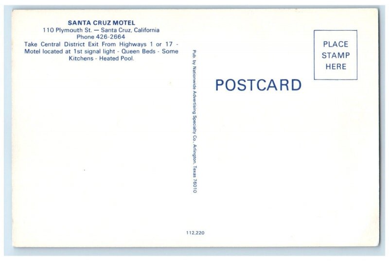 c1950's Santa Cruz Motel Roadside Cars Pool Santa Cruz California CA Postcard