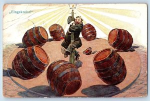 Austria Postcard Drunk Comic Hunor Man Beer Keg Climbing Street Light c1910's