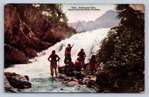 J97/ Glacier National Park Montana Postcard c1910 McDermott Falls Indians 382