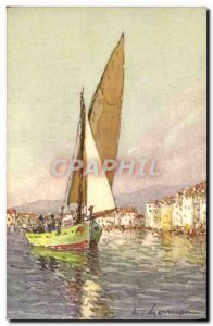 Postcard Old Fishing Boat Sailboat