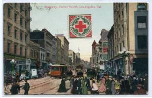 Broadway Corner Fourth Street Los Angeles California 1910c postcard