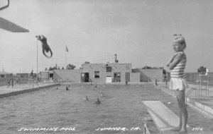 RPPC Swimming Pool SUMNER, IOWA Bremer County Diving Board '50s Vintage Postcard