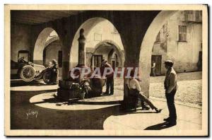 Old Postcard Sospel Arcades and Vieille Fontaine Automotive