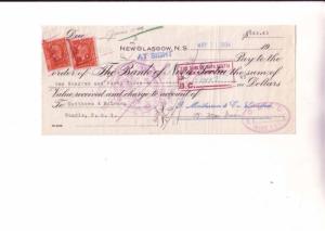 Cheque, Bank Of Nova Scotia, New Glasgow, 1934, Canadian Stamp