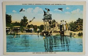 Swimming Diving Tower Arbordale Fountain Lake Hot Springs Arkansas Postcard S18