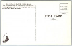 Mackinac Island Michigan 1970s Postcard Soldiers And Cannon at Fort Mackinac