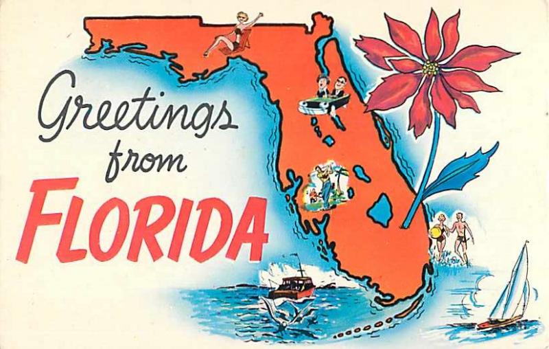 Greetings from Florida  Map Card FL 1960