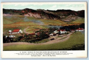 Wyoming Postcard Dude Ranch Big Horn Mountains Ranchers Aerial View Railway 1910