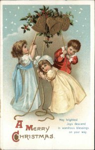 Christmas Children Ring Holiday Bells Int'l Art c1910 Vintage Postcard