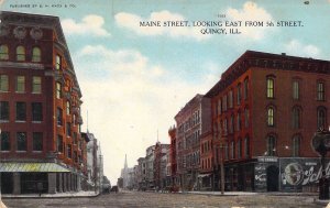 c.'08, Maine St Looking East from 5th, Old Car, Msg, Quincy, IL, Old Post Card