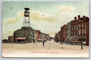 Lockport NY Looking Up Main Street Postcard P23