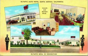 Vtg Linen Postcard Santa Monica California CA - Olympic Auto Hotel & Grill UNP