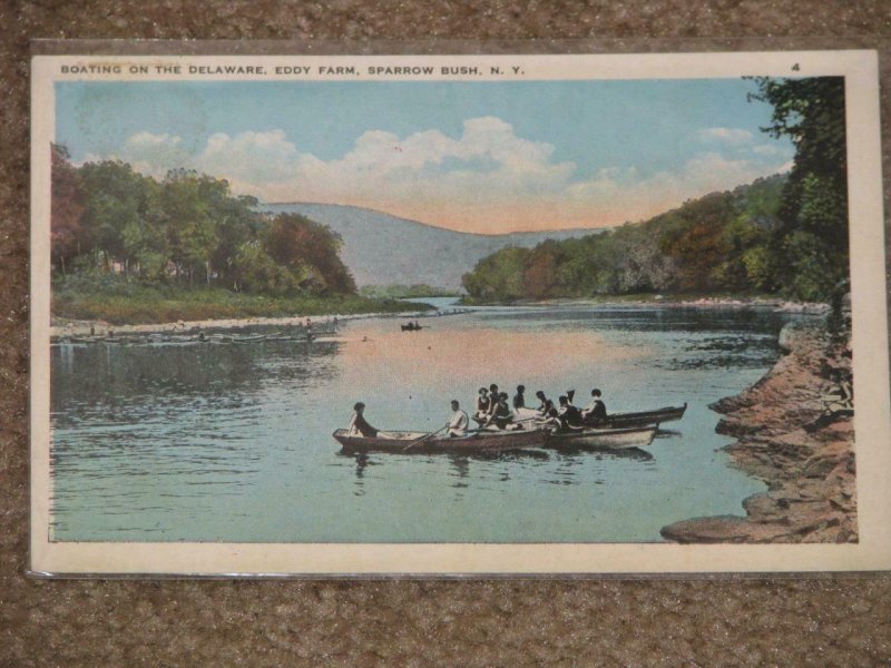 Boating on the Delaware, Eddy Farm, Sparrow Bush, N.Y., unused vintage card