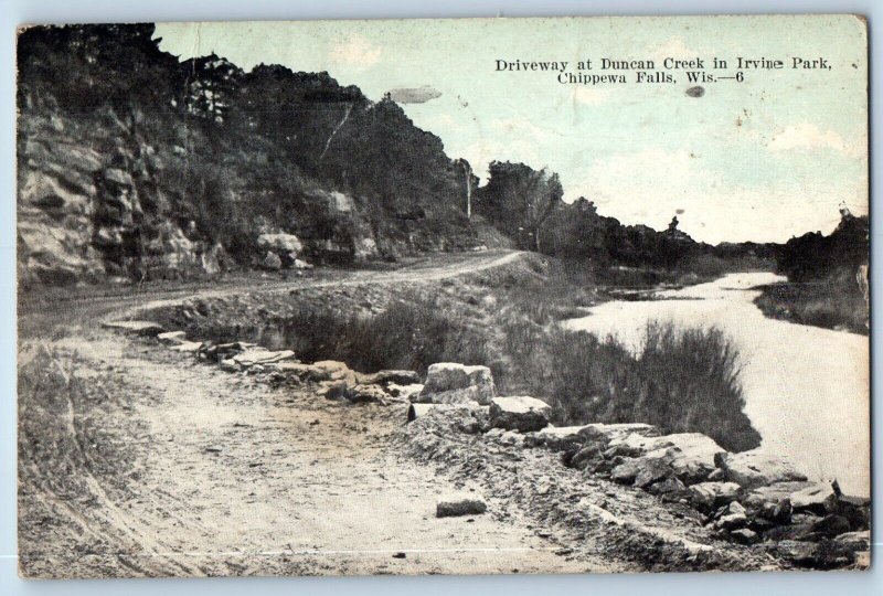 Chippewa Falls Wisconsin Postcard Driveway Duncan Creek Irvine Park 1924 Antique