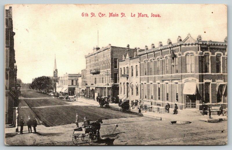 LeMars IA~Telephone Co~Musrach? Wagon~Boys @ Basement Barber~Church Steeple 1910 