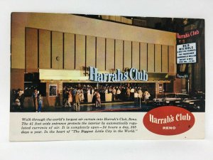 Reno NV Harrah's Club Casino Postcard Entrance People Cars Street