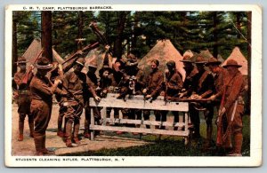 Camp Plattsburgh Barracks   US Army Cleaning 1903 Springfield Rifles  Postcard