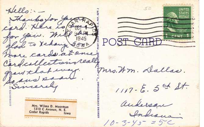 Stewart Memorial Library - Coe College - Cedar Rapids, Iowa - pm 1945 - Linen