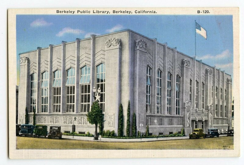 Postcard Berkeley Public Library Berkeley California Old Cars Standard View Card