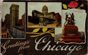 Postcard Multiple Views Greetings from Chicago, Illinois Advertising Tourism