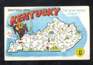 GREETINGS FROM KENTUCKY STATE MAP POSTCARD