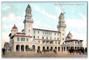 1908 Horse Carriage, New Terminal Station Atlanta Georgia GA Antique Postcard