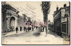 Old Postcard Prison Corbeil Feray street and prison