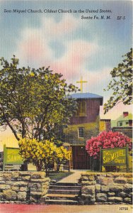 Santa Fe New Mexico 1940s Postcard San Miquel Church Oldest Church