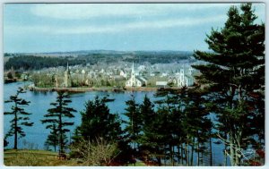 MAHONE BAY, NOVA SCOTIA  Canada  Birdseye of Seaport Town ca 1960s  Postcard