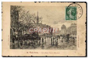 Old Postcard Old Paris Place Saint Michel