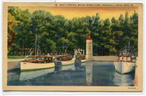 Boat Landing Water Works Park Erie Pennsylvania linen postcard