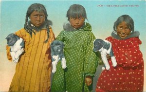 C-1910 Eskimo Children Husky Puppies Mitchell Postcard 20-11292