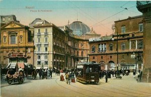 Italy Napoli Piazza S. Ferdinando Trolley Street Scene Trenkler Postcard 22-498