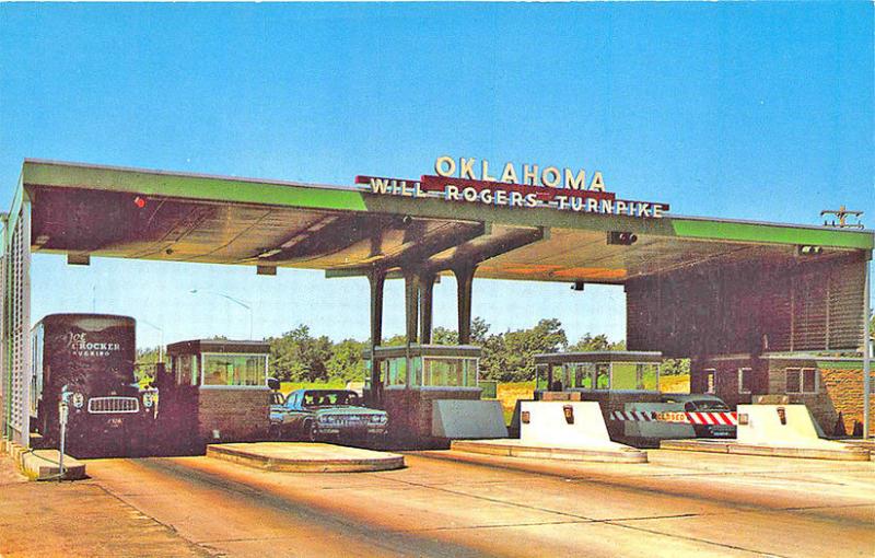 Tulsa OK to Joplin MO Will Rogers Turnpike Toll Booth Old Cars Truck Postcard