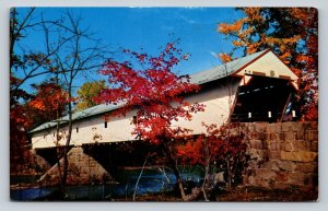 New England Covered Bridge Over Saco River Vintage Postcard A214