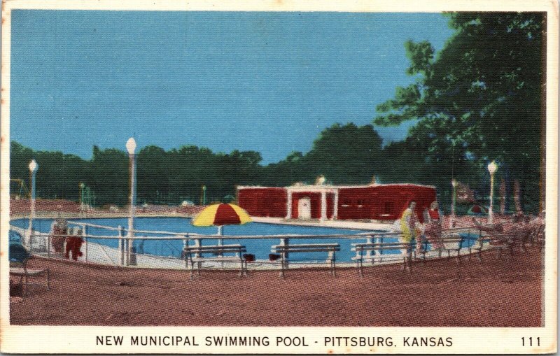 New Municipal Swimming Pool Pittsburg Kansas KS Postcard VTG UNP Unused 