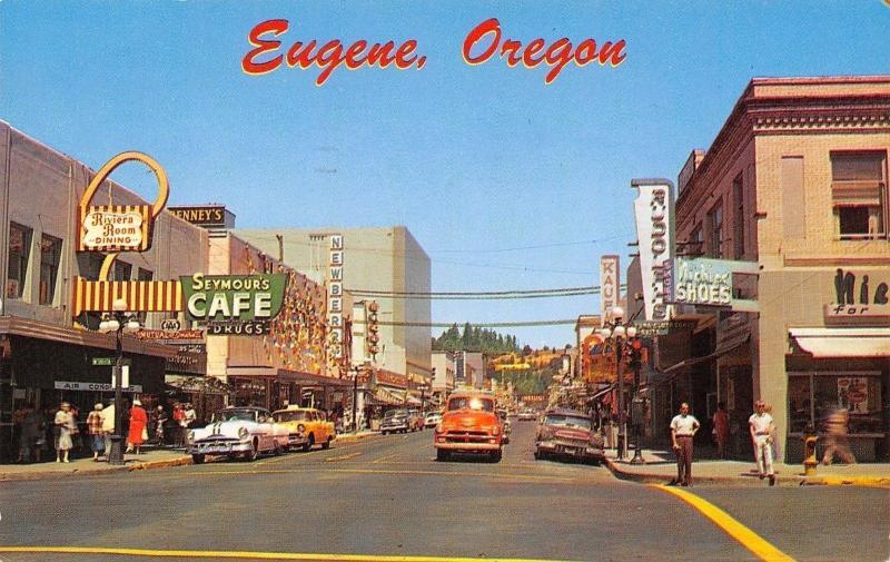 Eugene Oregon Willamette Street Seymour S Cafe Newberry Riviera Room 1950s Cars Hippostcard