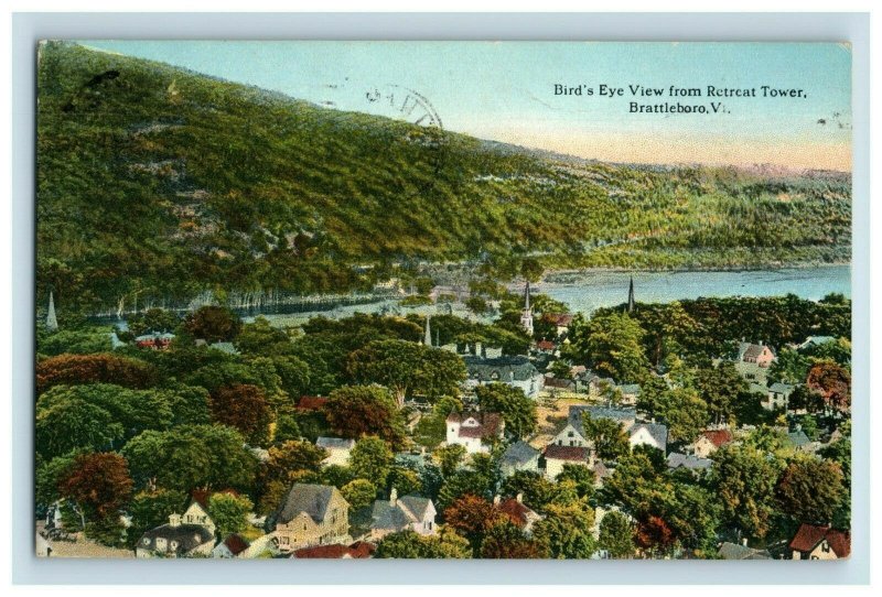 C 1910-20 Bird's Eye View From Retreat Tower. Brattleboro VT Postcard F80 