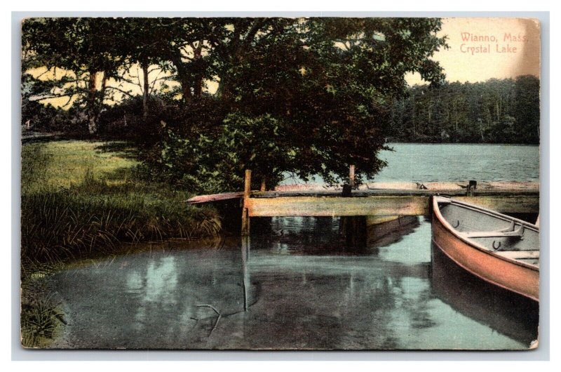 Canoe At Dock Lakeside Crystal Lake Wianno Massachusetts MA  1914 DB Postcard U1